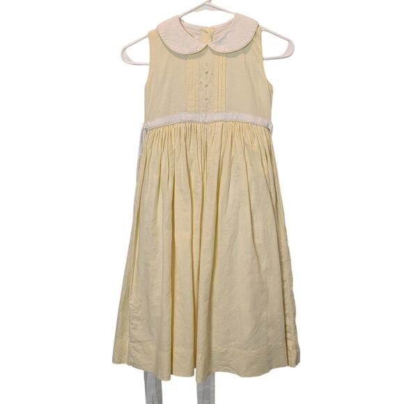 Strasburg Girls Sz 6Y Pale Yellow Linen Blend Embroidered Peter Pan Collar Dress - Picture 1 of 6